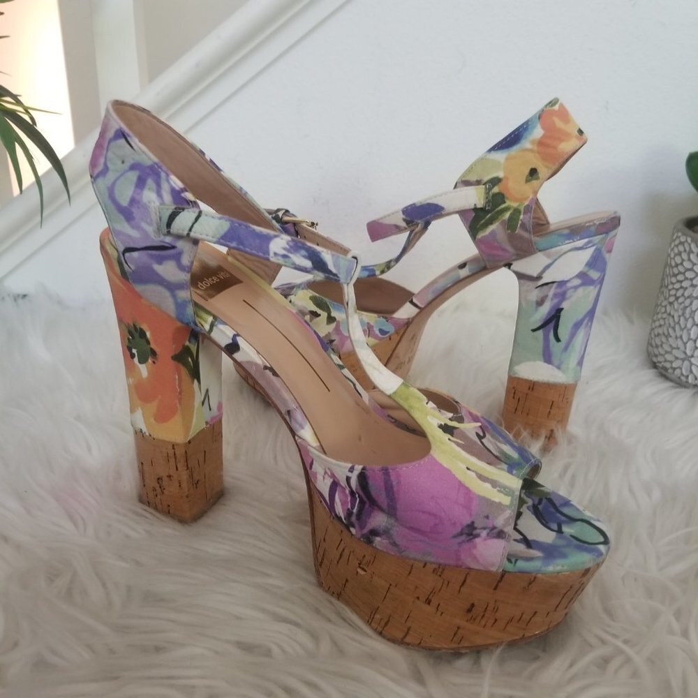 DOLCE VITA platform heels chunky platform spring floral prairie fairy boho sz 8 - Picture 6 of 12